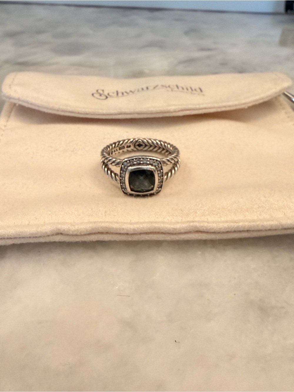 David Yurman petite Albion ring with pave diamonds, size 7